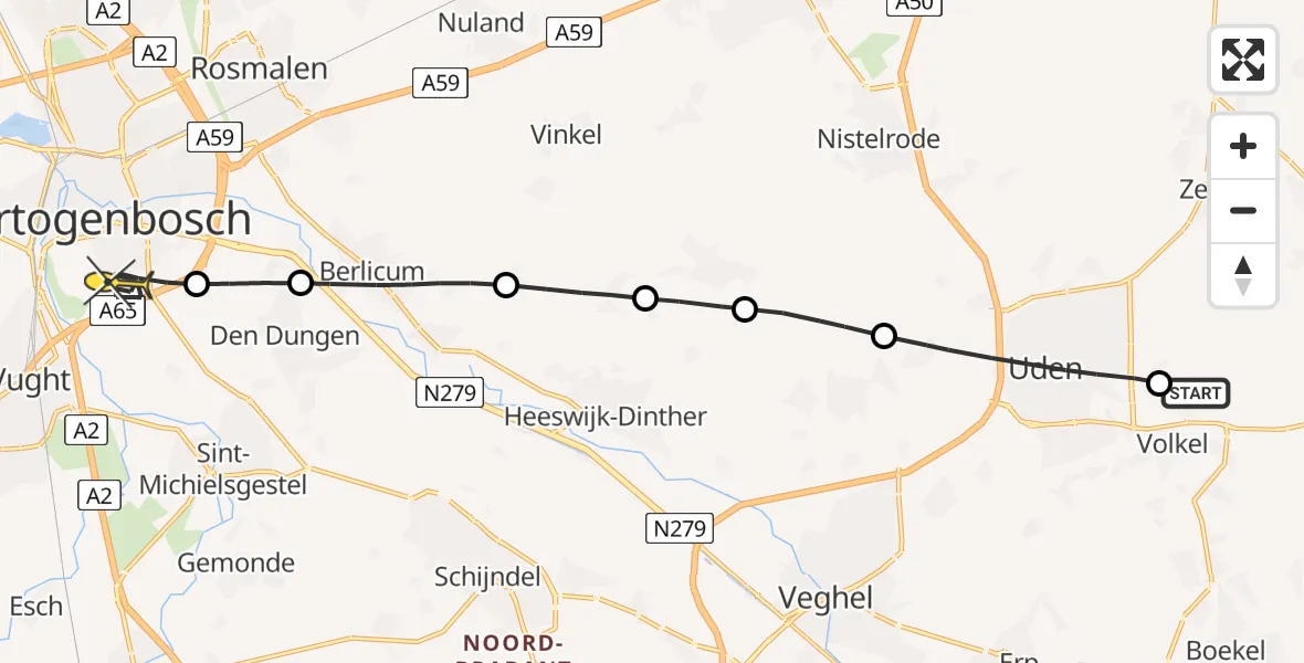 Routekaart van de vlucht: Lifeliner 3 naar 's-Hertogenbosch