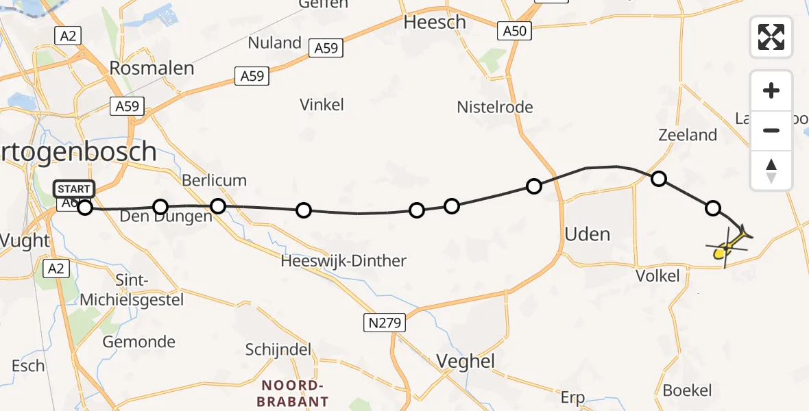 Routekaart van de vlucht: Lifeliner 3 naar Vliegbasis Volkel