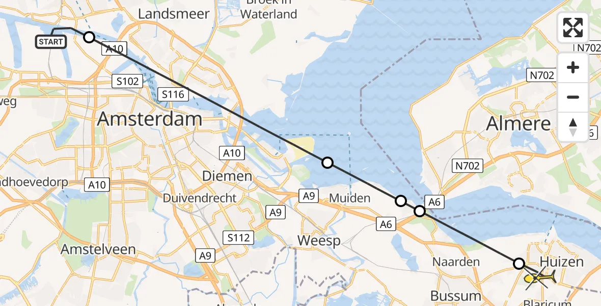 Routekaart van de vlucht: Lifeliner 1 naar Huizen