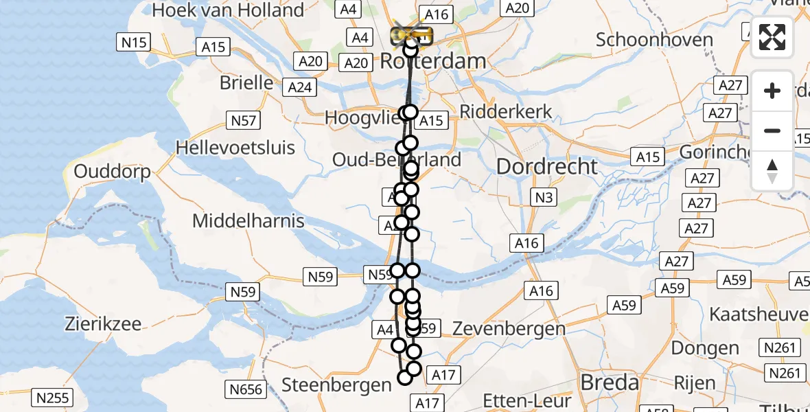 Vluchtroute Traumahelikopter Rotterdam The Hague Airport - Rotterdam The Hague Airport, 20 december 2023, 10:56