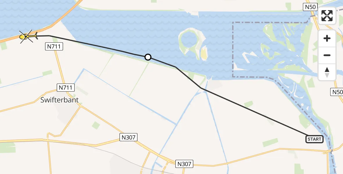 Routekaart van de vlucht: Politiehelikopter naar Swifterbant