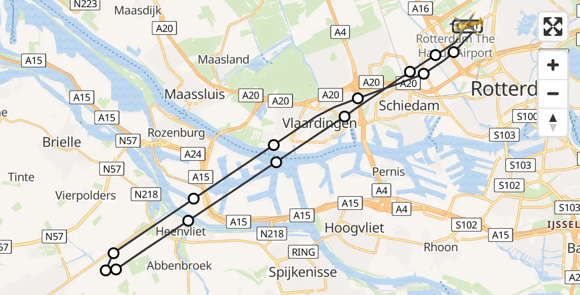 Vluchtroute Traumahelikopter Rotterdam The Hague Airport - Rotterdam The Hague Airport, 20 december 2023, 12:02