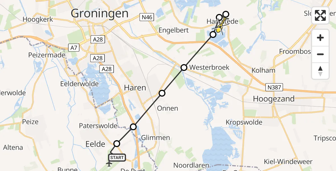 Routekaart van de vlucht: Lifeliner 4 naar Harkstede