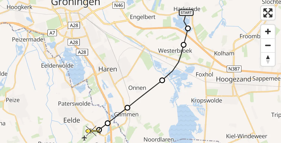 Routekaart van de vlucht: Lifeliner 4 naar Groningen Airport Eelde