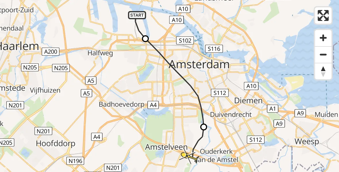 Routekaart van de vlucht: Lifeliner 1 naar Amstelveen