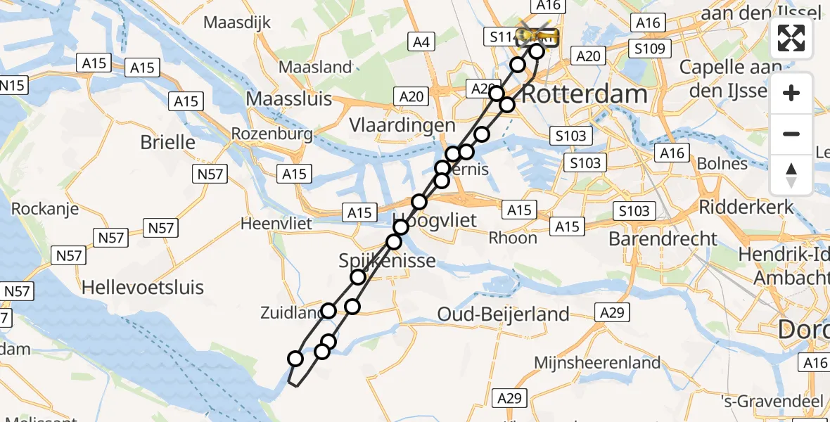 Vluchtroute Traumahelikopter Rotterdam The Hague Airport - Rotterdam The Hague Airport, 20 december 2023, 13:44