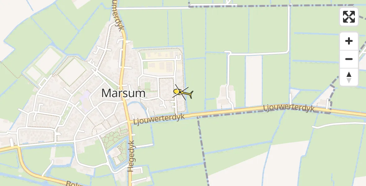 Vluchtroute Ambulancehelikopter van Marsum naar Marsum