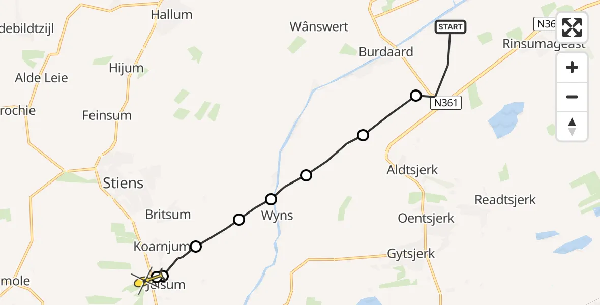 Routekaart van de vlucht: Ambulancehelikopter naar Vliegbasis Leeuwarden