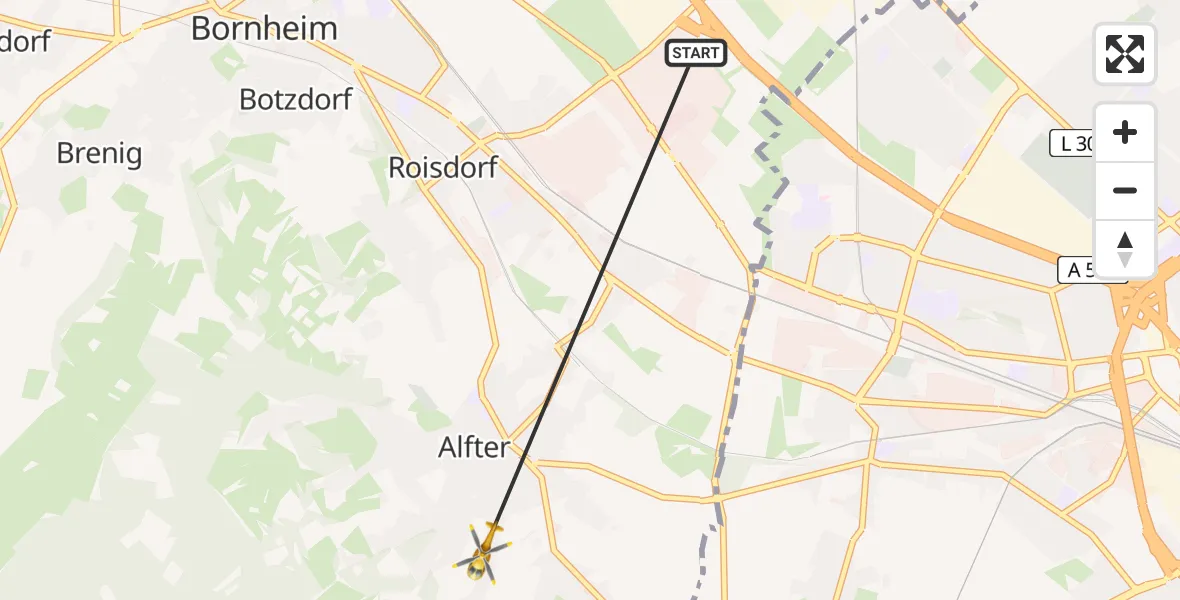 Vluchtroute Ambulancehelikopter Bornheim - , 20 december 2023, 14:38