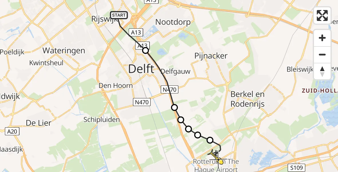 Routekaart van de vlucht: Lifeliner 2 naar Rotterdam The Hague Airport