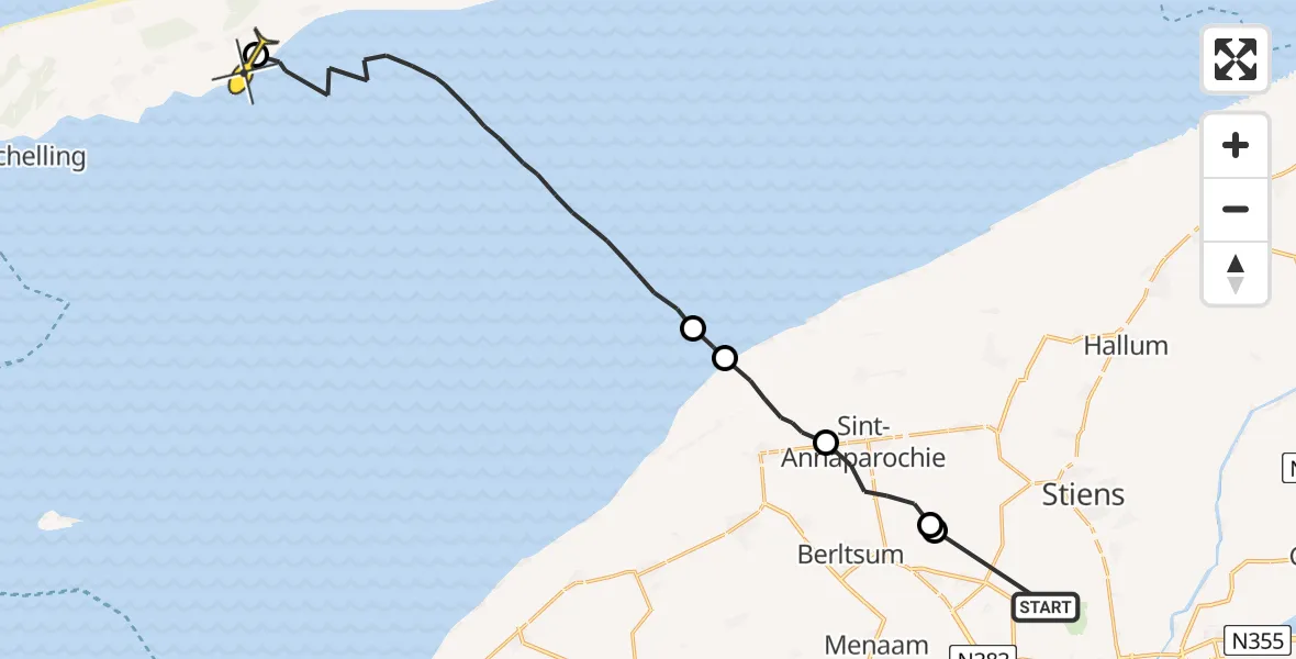 Routekaart van de vlucht: Ambulanceheli naar Hoorn