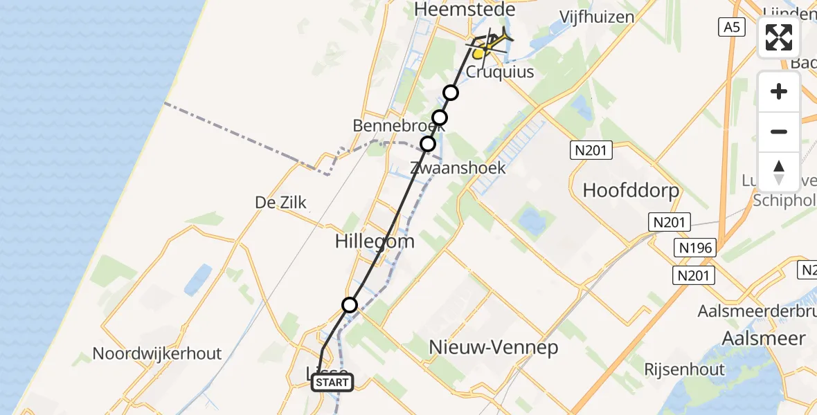 Routekaart van de vlucht: Lifeliner 1 naar Heemstede