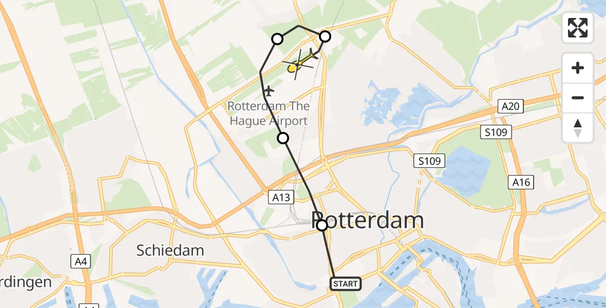 Routekaart van de vlucht: Lifeliner 2 naar Rotterdam