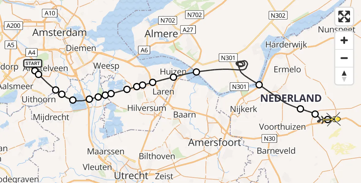 Routekaart van de vlucht: Politieheli naar Uddel