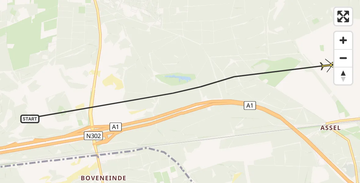 Routekaart van de vlucht: Politieheli naar Hoog Soeren