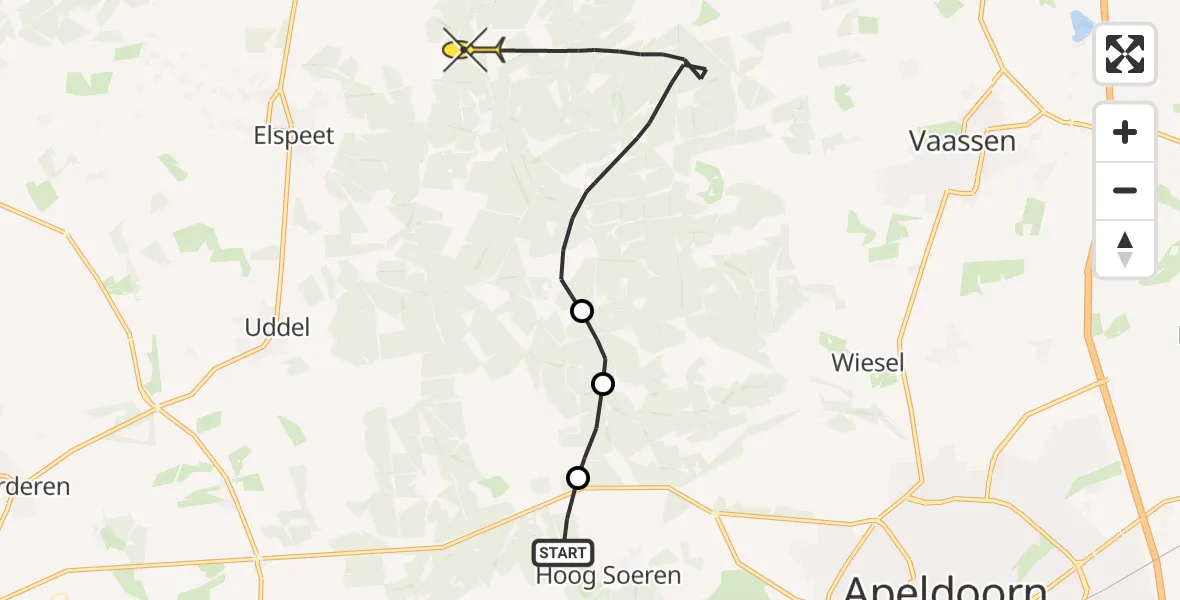 Routekaart van de vlucht: Politieheli naar Vierhouten