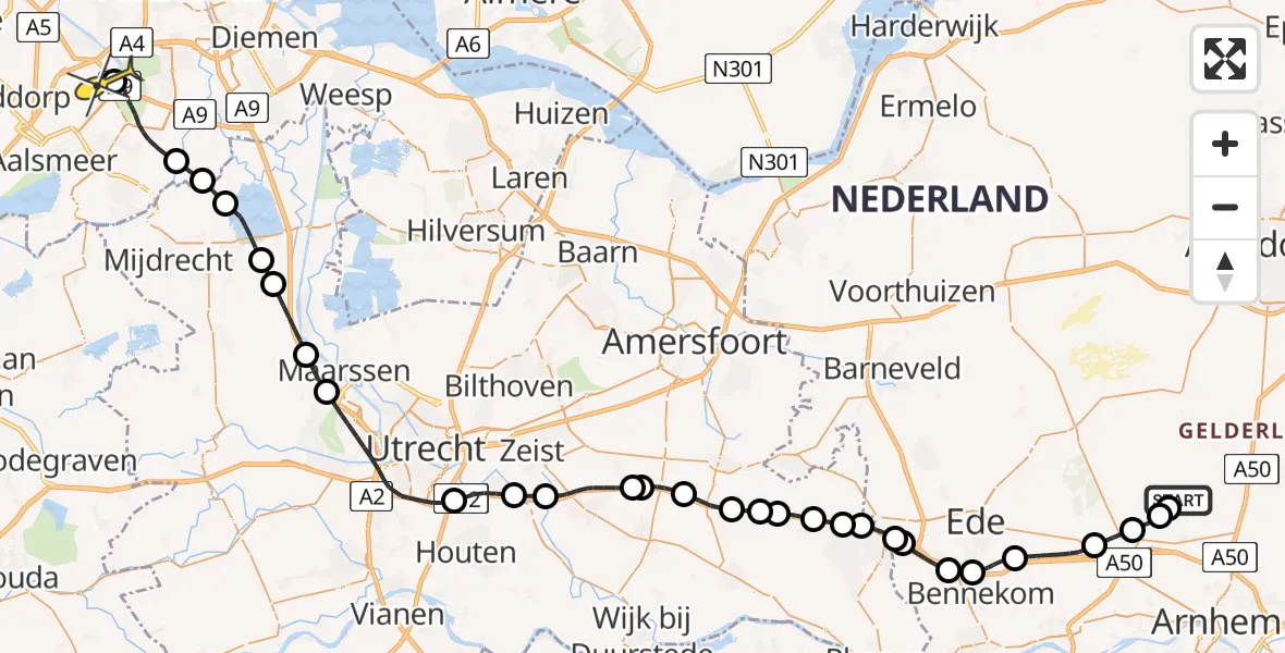 Routekaart van de vlucht: Politieheli naar Schiphol