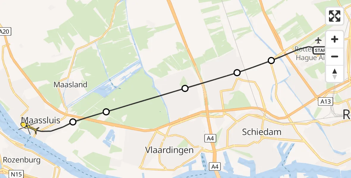 Routekaart van de vlucht: Lifeliner 2 naar Maassluis