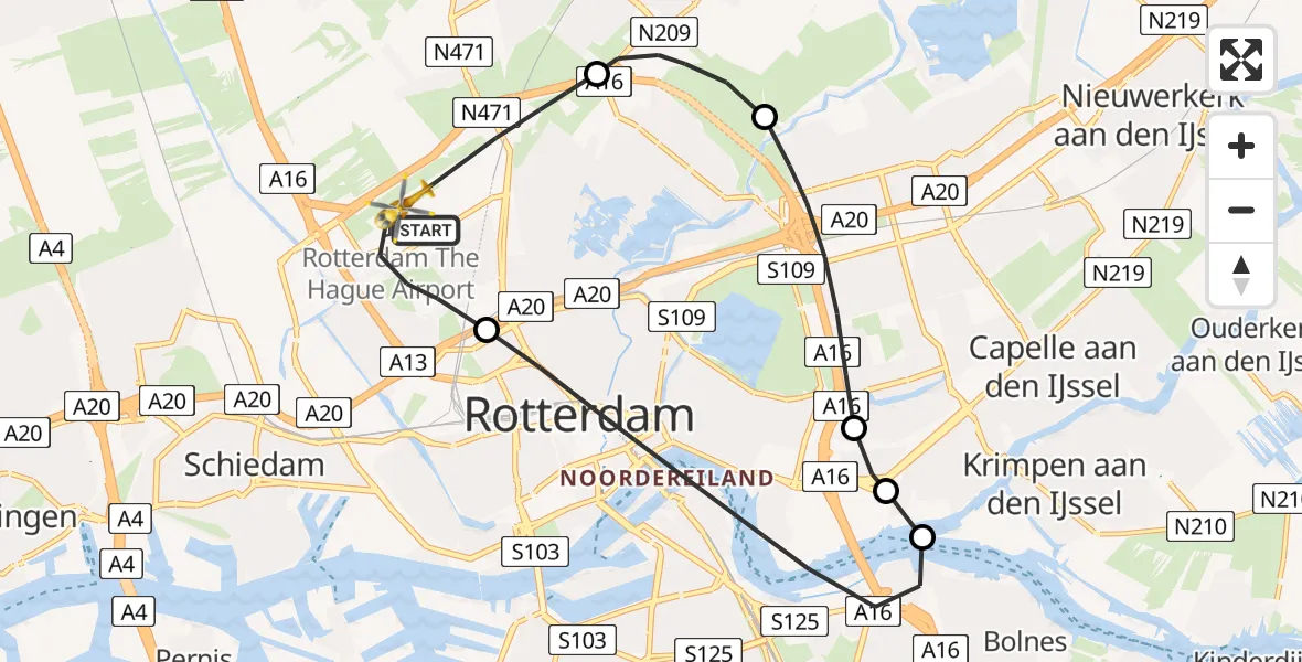 Vluchtroute Traumahelikopter Rotterdam The Hague Airport - Rotterdam The Hague Airport, 20 december 2023, 20:40
