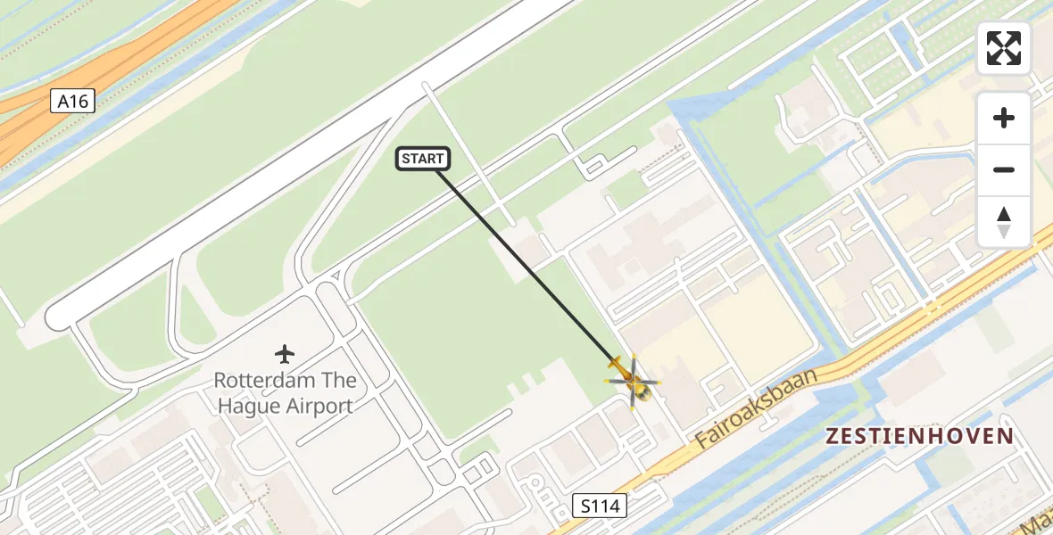 Vluchtroute Traumahelikopter Rotterdam The Hague Airport - Rotterdam The Hague Airport, 20 december 2023, 20:50