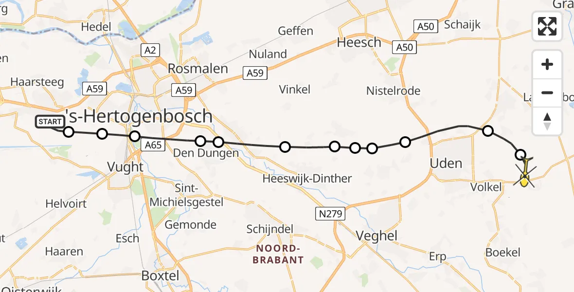 Routekaart van de vlucht: Lifeliner 3 naar Vliegbasis Volkel