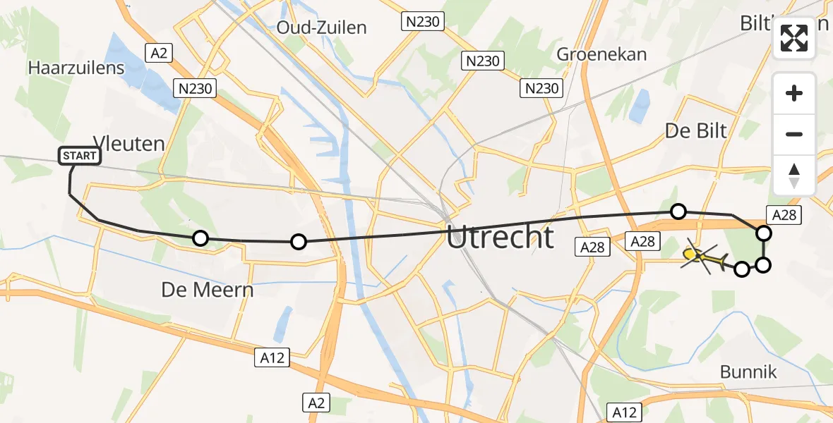 Routekaart van de vlucht: Lifeliner 1 naar Universitair Medisch Centrum Utrecht