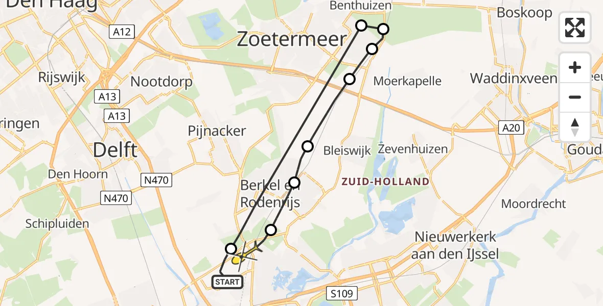 Routekaart van de vlucht: Lifeliner 2 naar Rotterdam