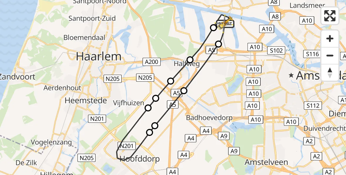 Vluchtroute Traumahelikopter Amsterdam Heliport - Amsterdam Heliport, 21 december 2023, 08:00