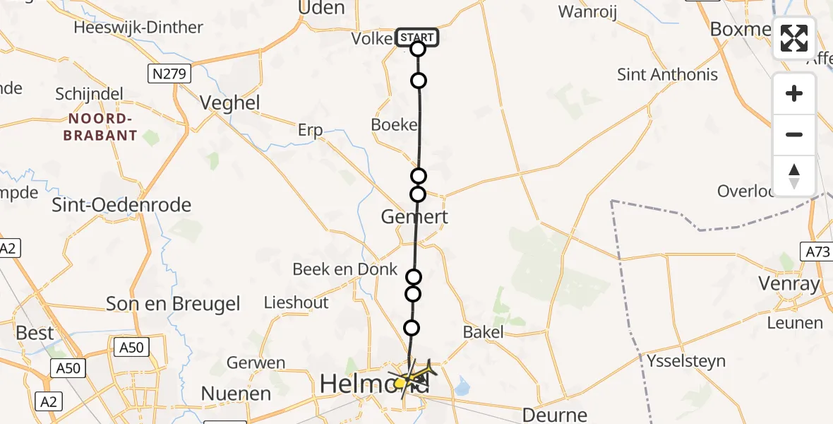 Routekaart van de vlucht: Lifeliner 3 naar Helmond