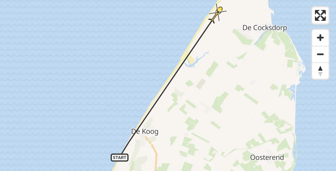 Routekaart van de vlucht: Politiehelikopter naar De Cocksdorp