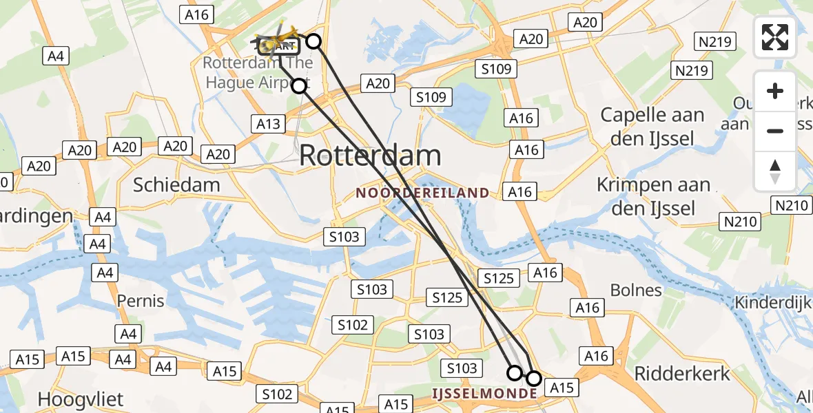 Vluchtroute Traumahelikopter Rotterdam The Hague Airport - Rotterdam The Hague Airport, 21 december 2023, 09:39