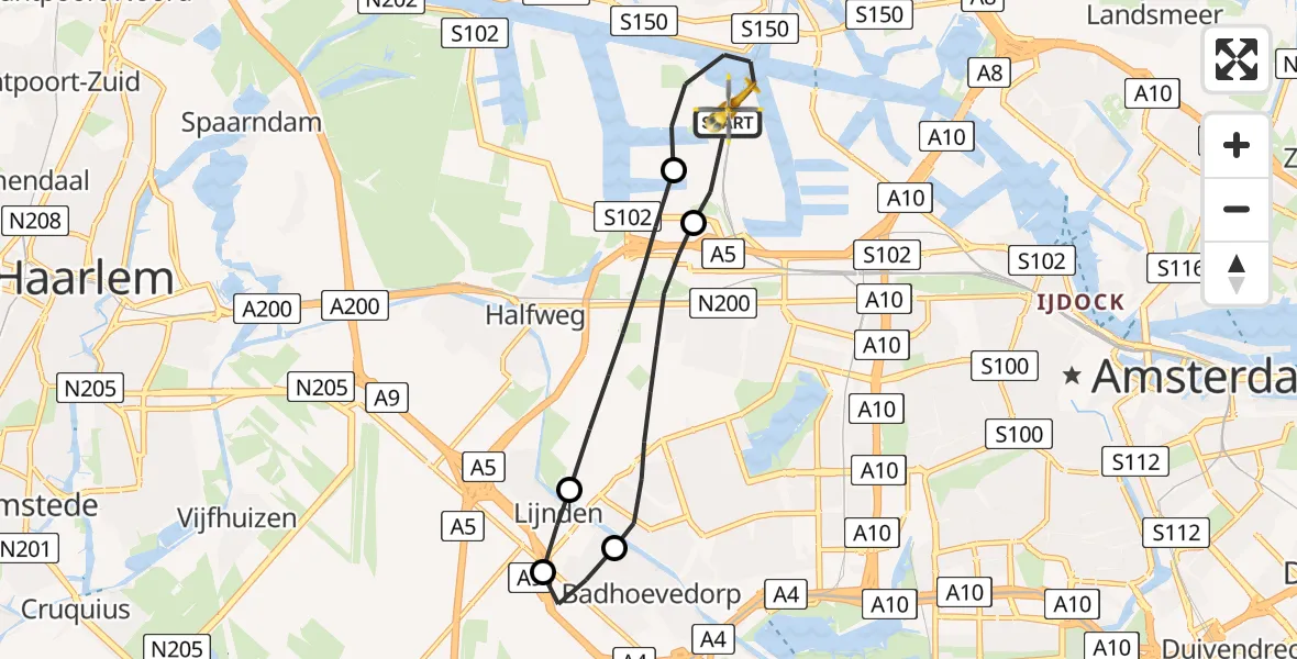 Vluchtroute Traumahelikopter Amsterdam Heliport - Amsterdam Heliport, 21 december 2023, 09:41
