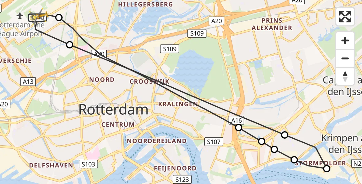 Vluchtroute Traumahelikopter Rotterdam The Hague Airport - Rotterdam The Hague Airport, 21 december 2023, 10:01