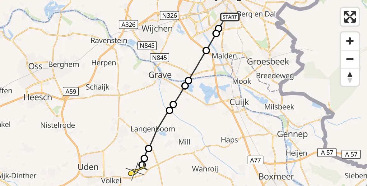 Routekaart van de vlucht: Lifeliner 3 naar Vliegbasis Volkel