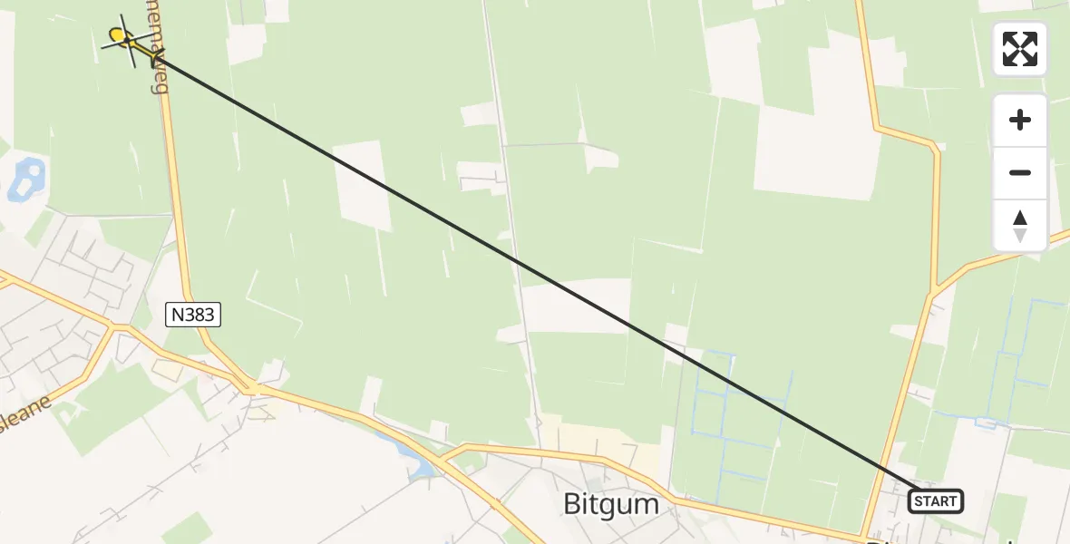 Routekaart van de vlucht: Ambulancehelikopter naar St.-Annaparochie