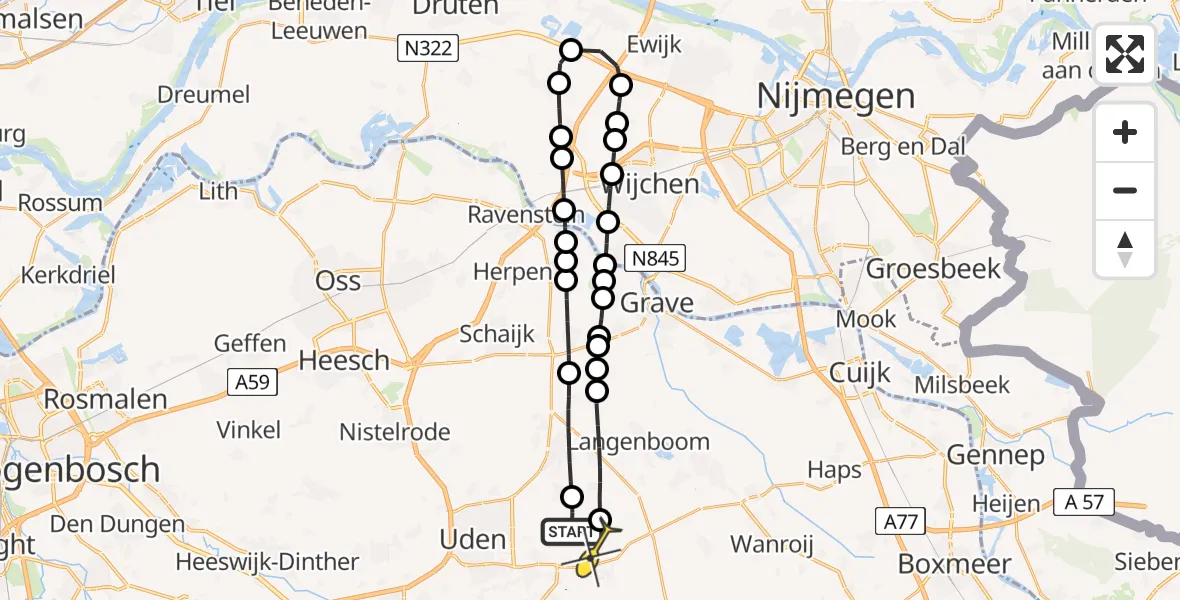 Routekaart van de vlucht: Lifeliner 3 naar Vliegbasis Volkel