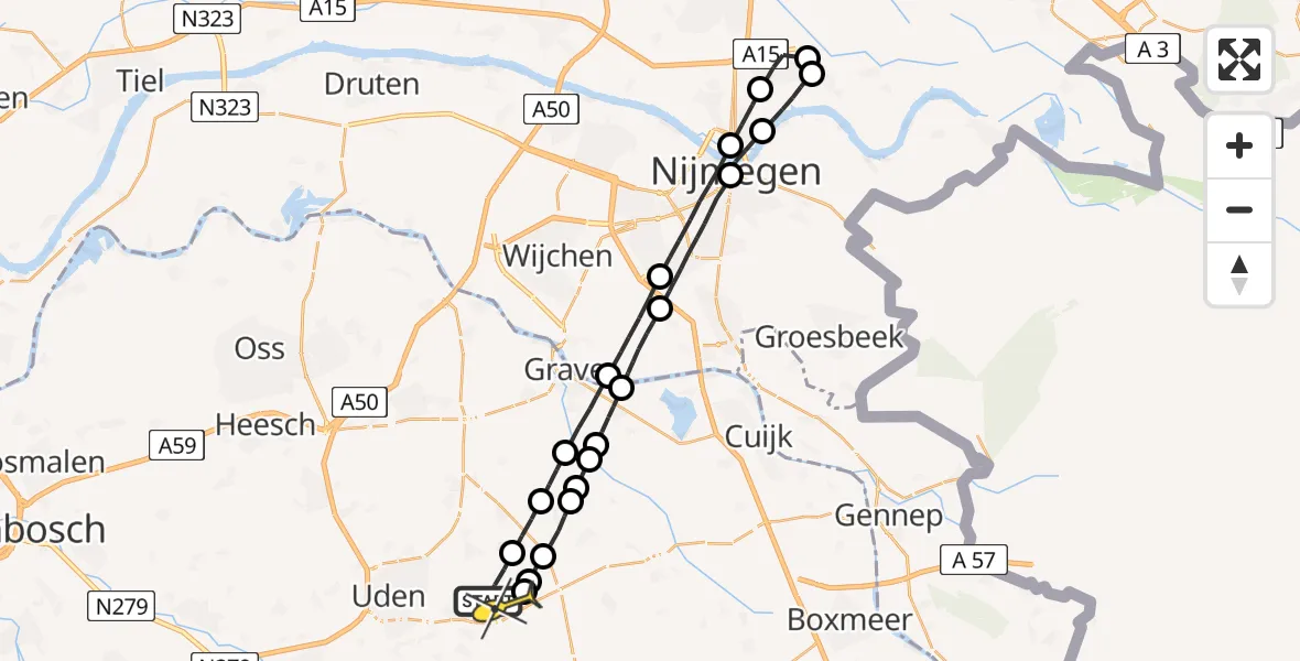 Routekaart van de vlucht: Lifeliner 3 naar Vliegbasis Volkel