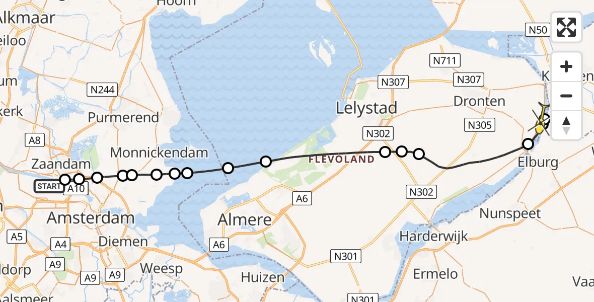 Routekaart van de vlucht: Lifeliner 1 naar Dronten