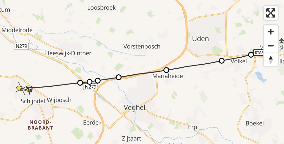 Routekaart van de vlucht: Lifeliner 3 naar Schijndel