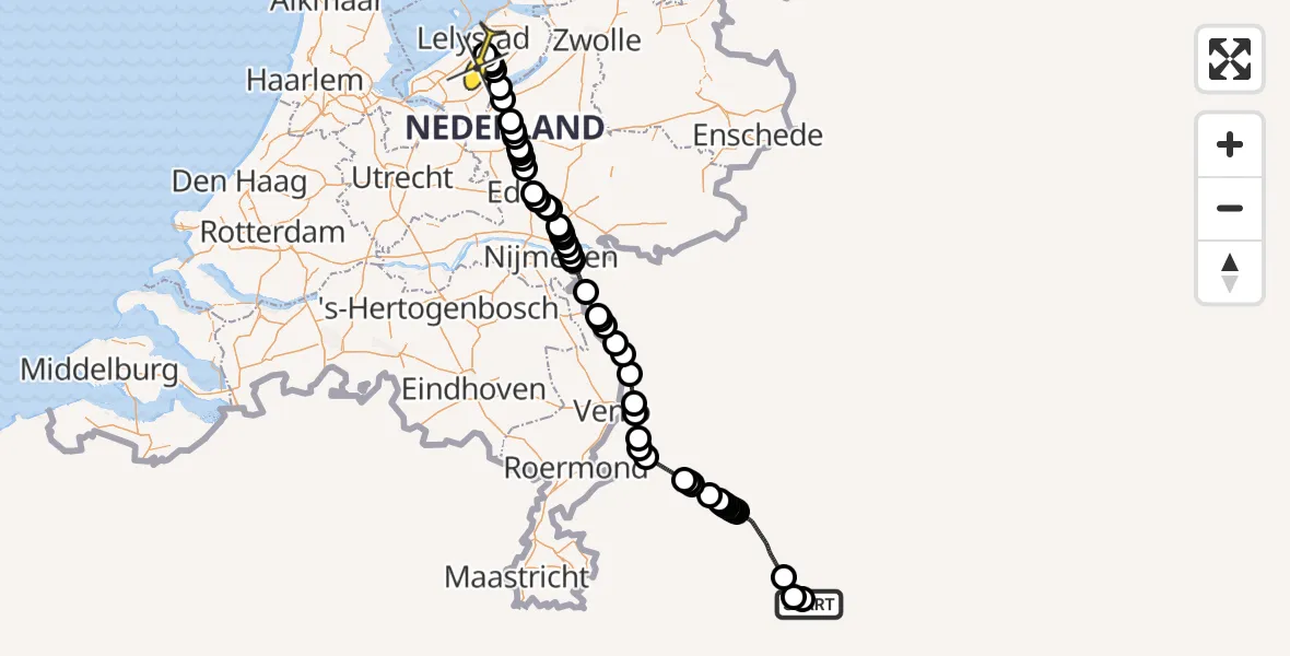 Routekaart van de vlucht: Traumahelikopter naar Lelystad Airport