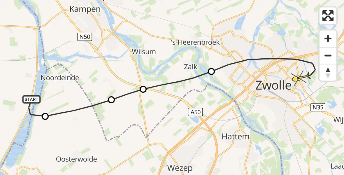 Routekaart van de vlucht: Lifeliner 1 naar Zwolle