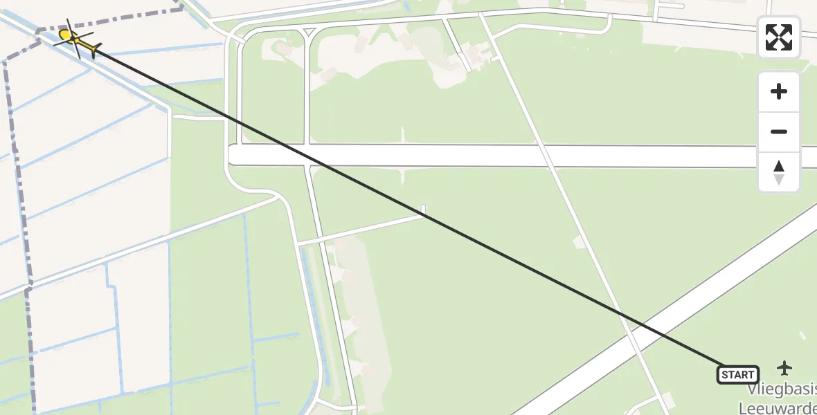 Vluchtroute Ambulancehelikopter van Vliegbasis Leeuwarden naar Leeuwarden