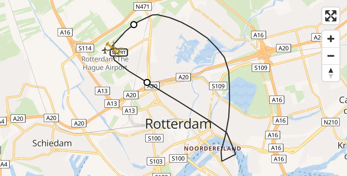 Vluchtroute Traumahelikopter Rotterdam The Hague Airport - Rotterdam The Hague Airport, 21 december 2023, 17:15