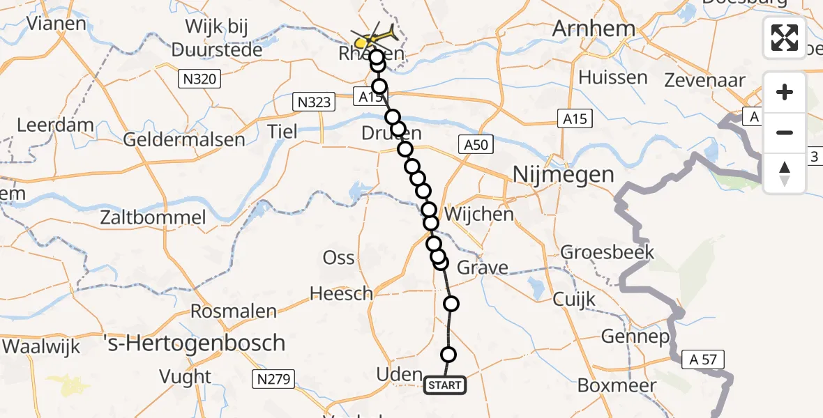 Routekaart van de vlucht: Lifeliner 3 naar Rhenen