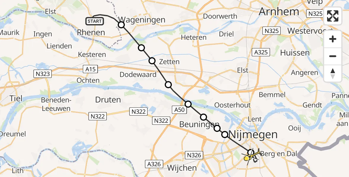 Routekaart van de vlucht: Lifeliner 3 naar Radboud Universitair Medisch Centrum