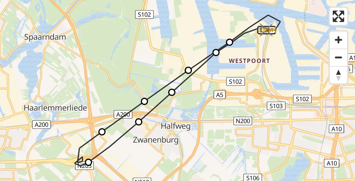 Vluchtroute Traumahelikopter Amsterdam Heliport - Amsterdam Heliport, 22 december 2023, 08:14