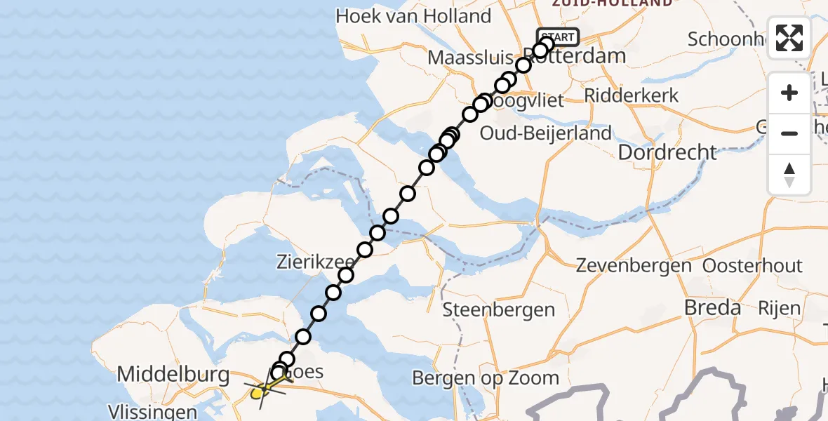 Routekaart van de vlucht: Lifeliner 2 naar 's-Heer Abtskerke