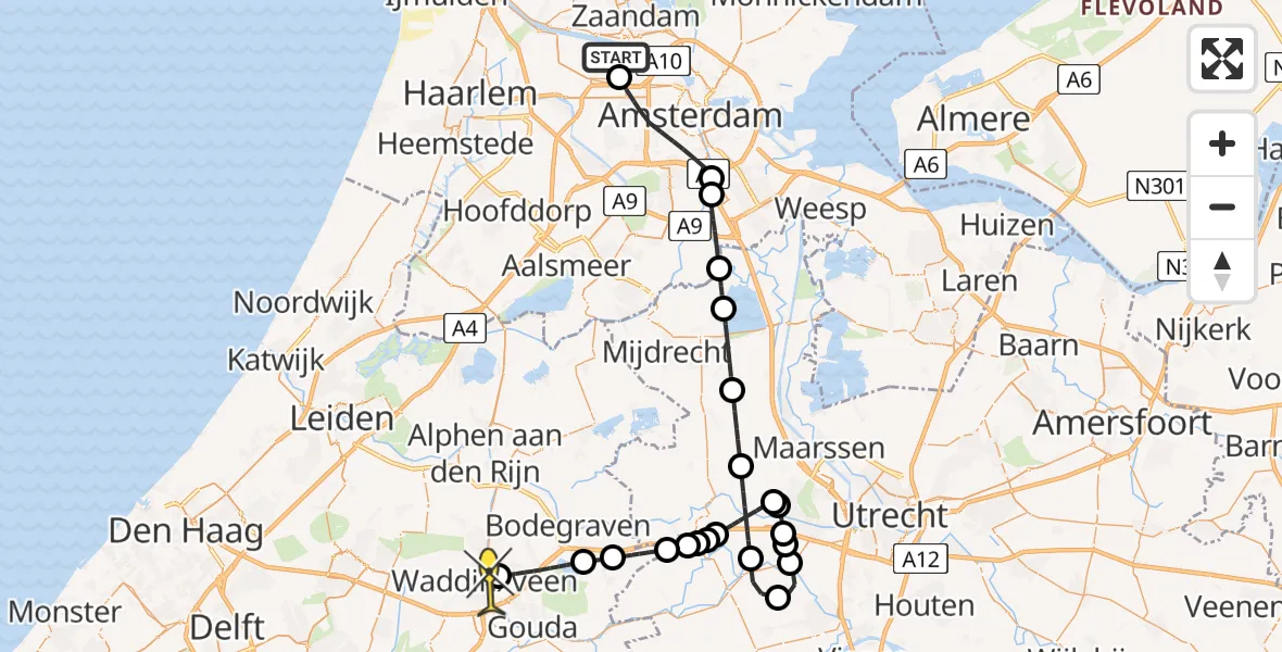 Routekaart van de vlucht: Lifeliner 1 naar Waddinxveen