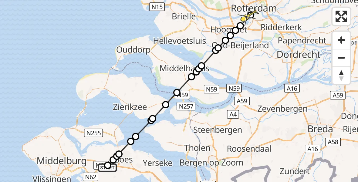 Routekaart van de vlucht: Lifeliner 2 naar Erasmus MC