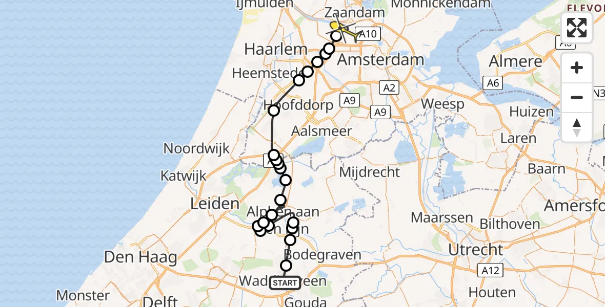 Routekaart van de vlucht: Lifeliner 1 naar Amsterdam Heliport